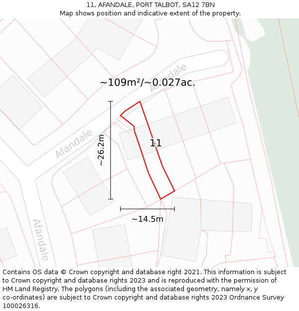11, AFANDALE, PORT TALBOT, SA12 7BN: Plot and title map