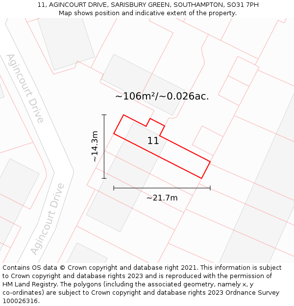11, AGINCOURT DRIVE, SARISBURY GREEN, SOUTHAMPTON, SO31 7PH: Plot and title map