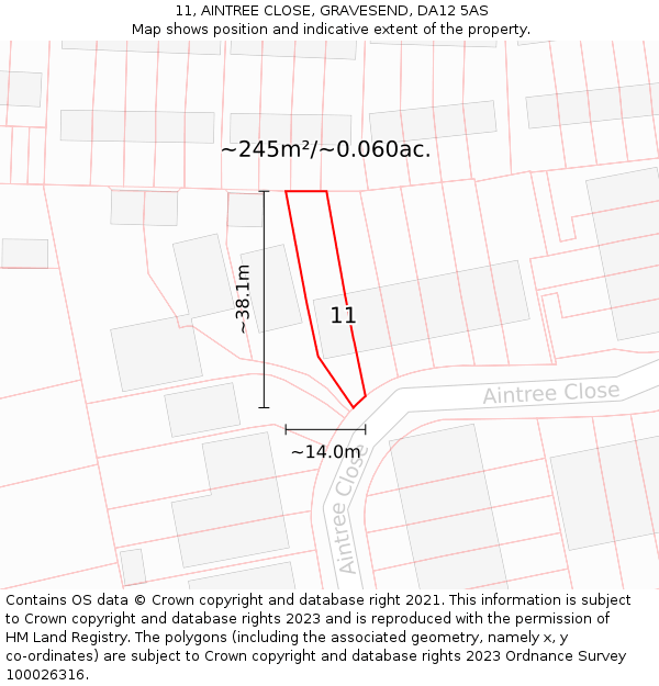 11, AINTREE CLOSE, GRAVESEND, DA12 5AS: Plot and title map