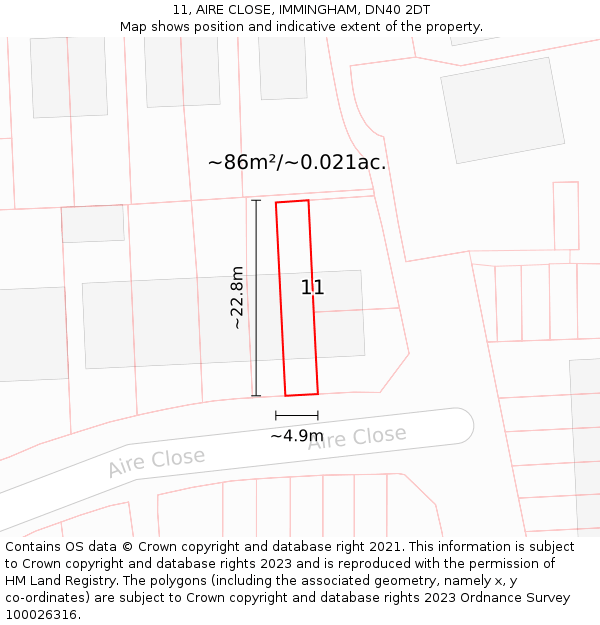 11, AIRE CLOSE, IMMINGHAM, DN40 2DT: Plot and title map