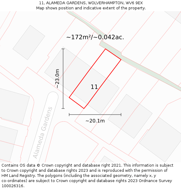 11, ALAMEDA GARDENS, WOLVERHAMPTON, WV6 9EX: Plot and title map