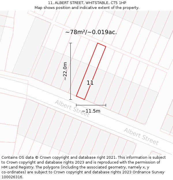 11, ALBERT STREET, WHITSTABLE, CT5 1HP: Plot and title map