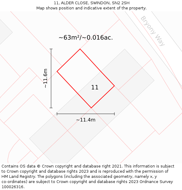 11, ALDER CLOSE, SWINDON, SN2 2SH: Plot and title map
