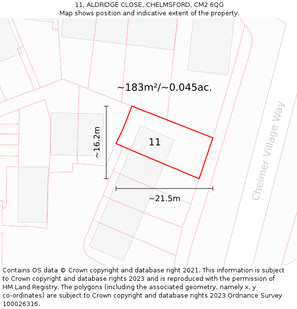 11, ALDRIDGE CLOSE, CHELMSFORD, CM2 6QG: Plot and title map