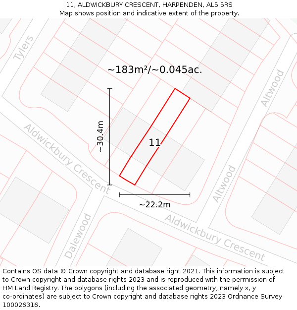 11, ALDWICKBURY CRESCENT, HARPENDEN, AL5 5RS: Plot and title map