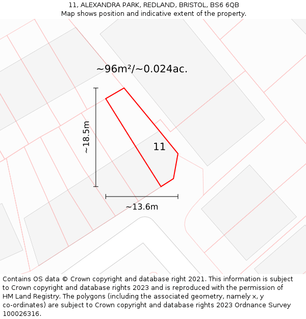 11, ALEXANDRA PARK, REDLAND, BRISTOL, BS6 6QB: Plot and title map
