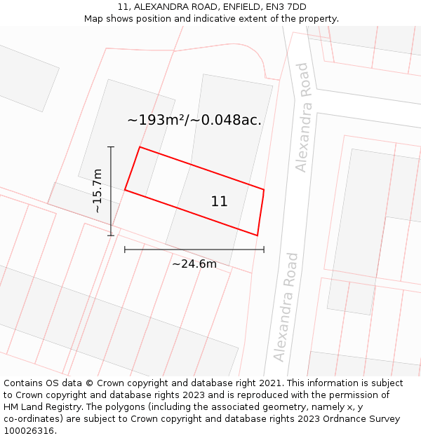 11, ALEXANDRA ROAD, ENFIELD, EN3 7DD: Plot and title map