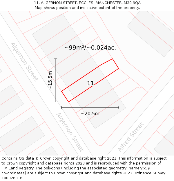 11, ALGERNON STREET, ECCLES, MANCHESTER, M30 9QA: Plot and title map