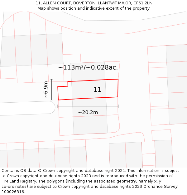 11, ALLEN COURT, BOVERTON, LLANTWIT MAJOR, CF61 2LN: Plot and title map