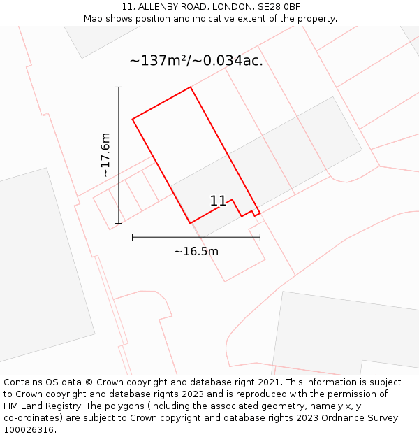 11, ALLENBY ROAD, LONDON, SE28 0BF: Plot and title map