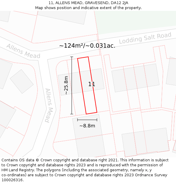 11, ALLENS MEAD, GRAVESEND, DA12 2JA: Plot and title map