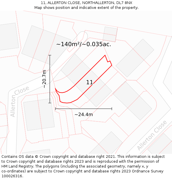 11, ALLERTON CLOSE, NORTHALLERTON, DL7 8NX: Plot and title map