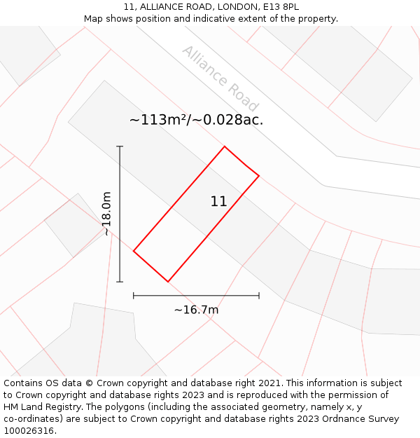 11, ALLIANCE ROAD, LONDON, E13 8PL: Plot and title map