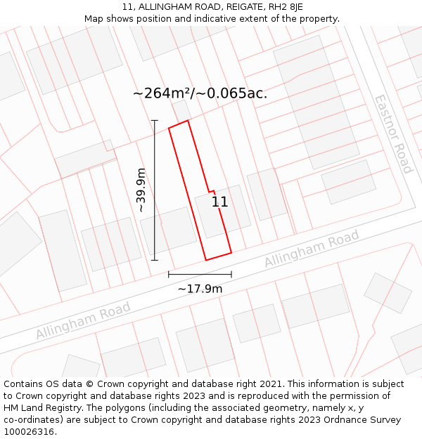 11, ALLINGHAM ROAD, REIGATE, RH2 8JE: Plot and title map