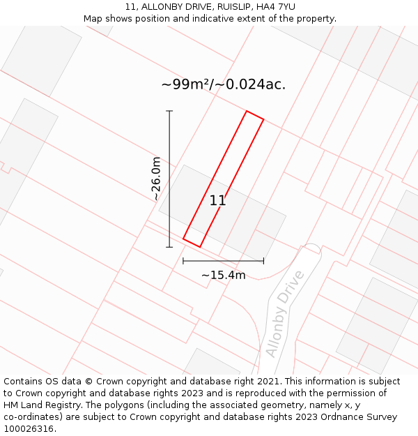 11, ALLONBY DRIVE, RUISLIP, HA4 7YU: Plot and title map