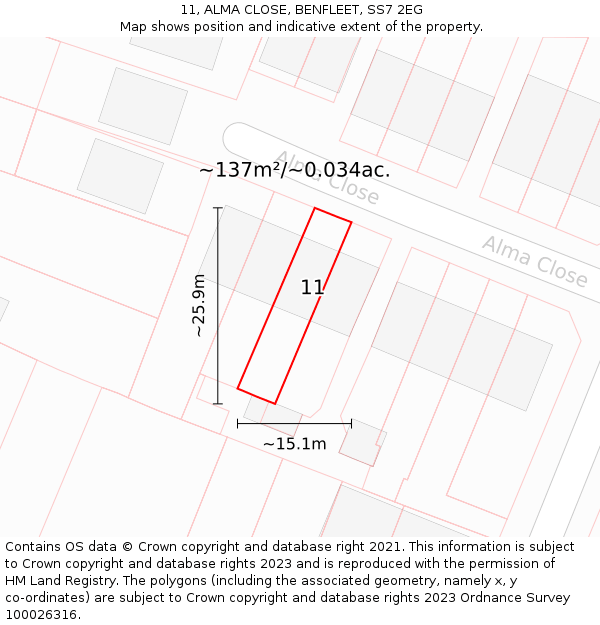 11, ALMA CLOSE, BENFLEET, SS7 2EG: Plot and title map