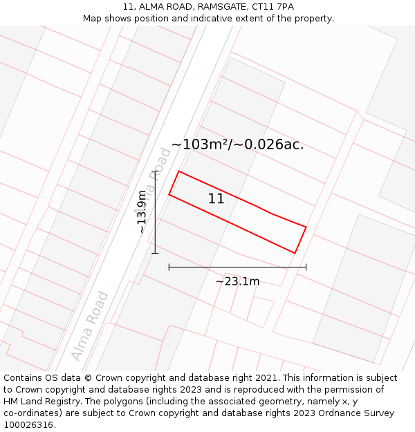 11, ALMA ROAD, RAMSGATE, CT11 7PA: Plot and title map