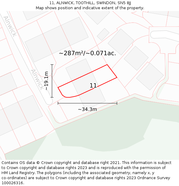 11, ALNWICK, TOOTHILL, SWINDON, SN5 8JJ: Plot and title map