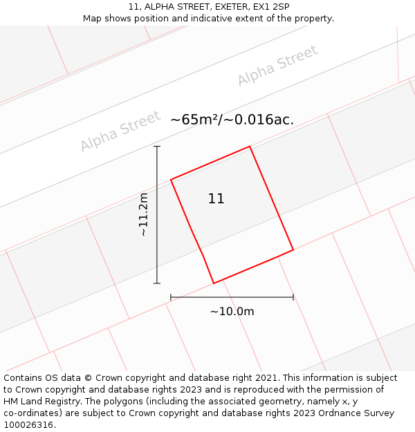 11, ALPHA STREET, EXETER, EX1 2SP: Plot and title map