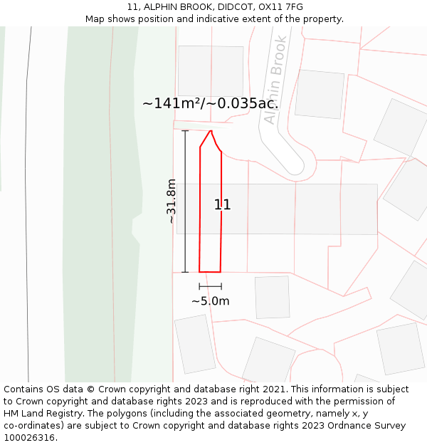 11, ALPHIN BROOK, DIDCOT, OX11 7FG: Plot and title map