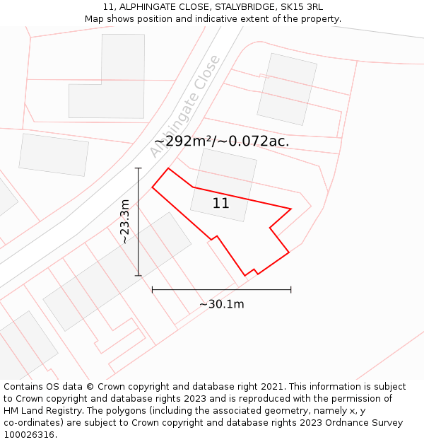 11, ALPHINGATE CLOSE, STALYBRIDGE, SK15 3RL: Plot and title map