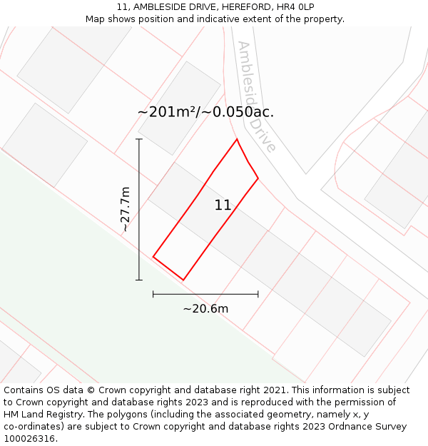 11, AMBLESIDE DRIVE, HEREFORD, HR4 0LP: Plot and title map