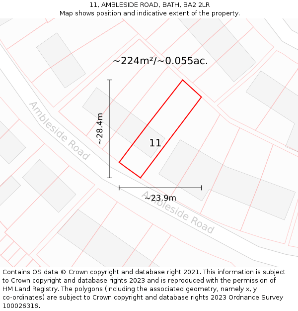11, AMBLESIDE ROAD, BATH, BA2 2LR: Plot and title map