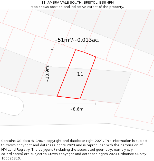11, AMBRA VALE SOUTH, BRISTOL, BS8 4RN: Plot and title map