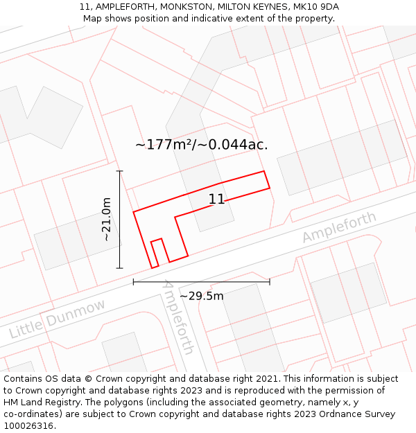 11, AMPLEFORTH, MONKSTON, MILTON KEYNES, MK10 9DA: Plot and title map