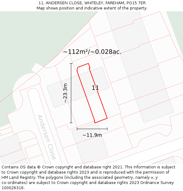 11, ANDERSEN CLOSE, WHITELEY, FAREHAM, PO15 7ER: Plot and title map