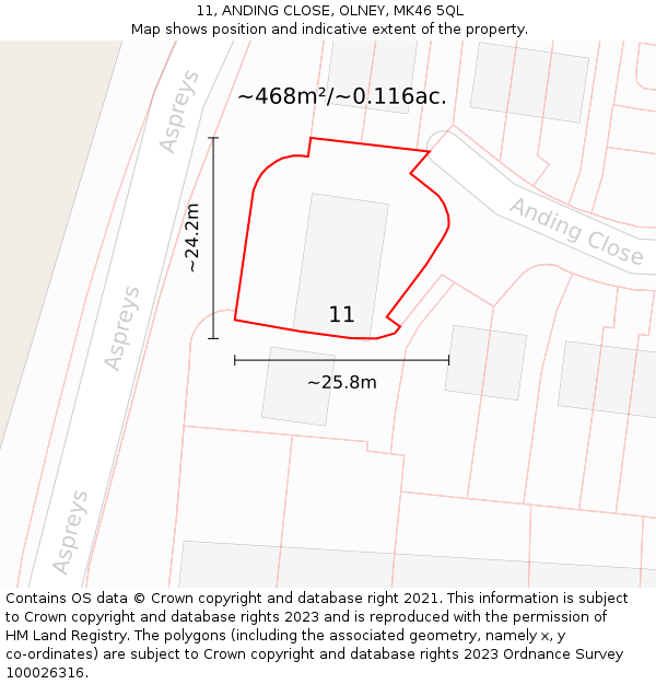 11, ANDING CLOSE, OLNEY, MK46 5QL: Plot and title map