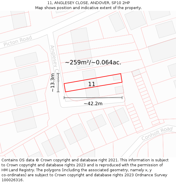 11, ANGLESEY CLOSE, ANDOVER, SP10 2HP: Plot and title map