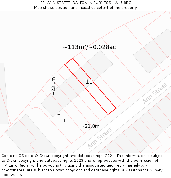11, ANN STREET, DALTON-IN-FURNESS, LA15 8BG: Plot and title map