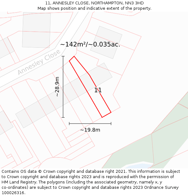 11, ANNESLEY CLOSE, NORTHAMPTON, NN3 3HD: Plot and title map