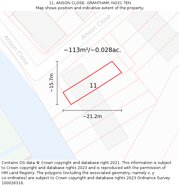 11, ANSON CLOSE, GRANTHAM, NG31 7EN: Plot and title map