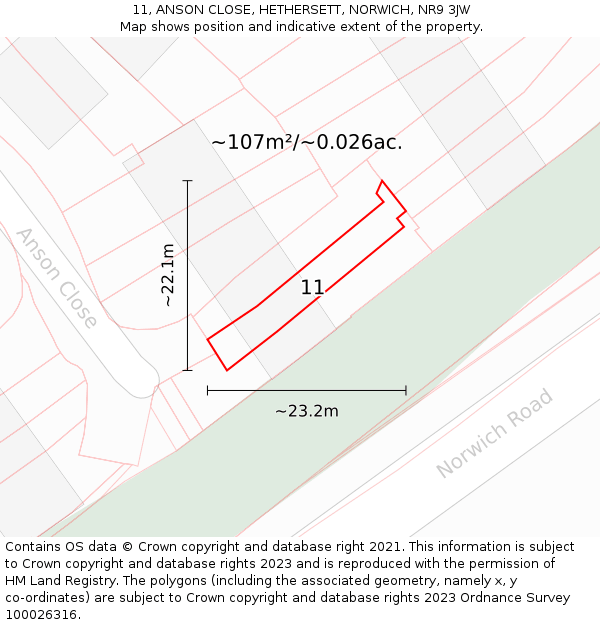 11, ANSON CLOSE, HETHERSETT, NORWICH, NR9 3JW: Plot and title map