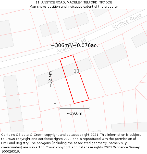 11, ANSTICE ROAD, MADELEY, TELFORD, TF7 5DE: Plot and title map