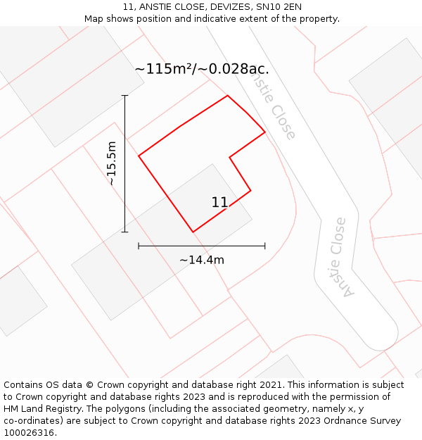 11, ANSTIE CLOSE, DEVIZES, SN10 2EN: Plot and title map