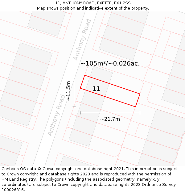 11, ANTHONY ROAD, EXETER, EX1 2SS: Plot and title map