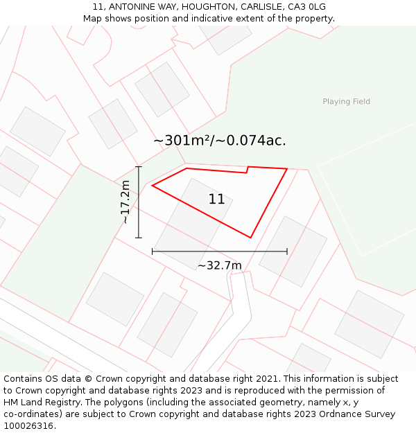 11, ANTONINE WAY, HOUGHTON, CARLISLE, CA3 0LG: Plot and title map