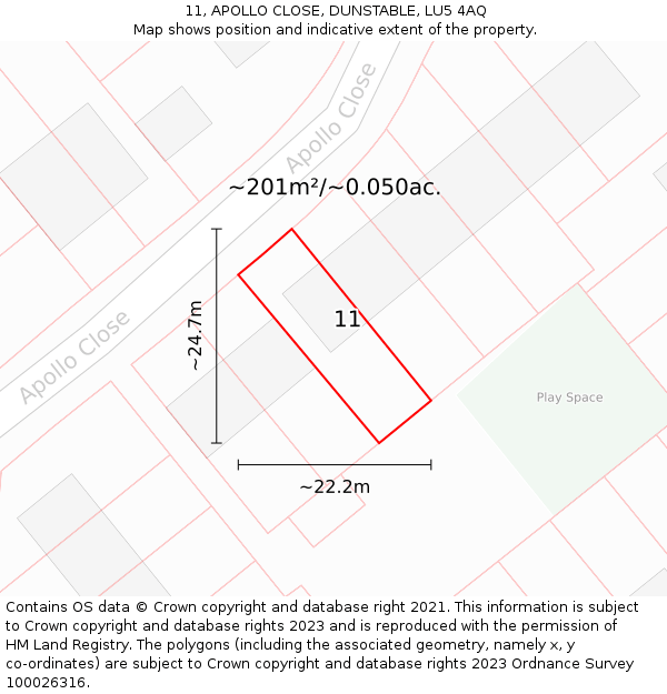 11, APOLLO CLOSE, DUNSTABLE, LU5 4AQ: Plot and title map