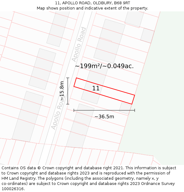 11, APOLLO ROAD, OLDBURY, B68 9RT: Plot and title map