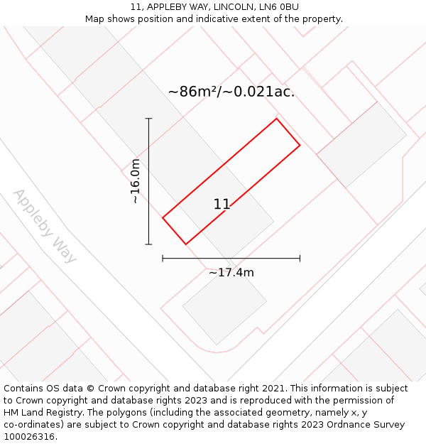 11, APPLEBY WAY, LINCOLN, LN6 0BU: Plot and title map
