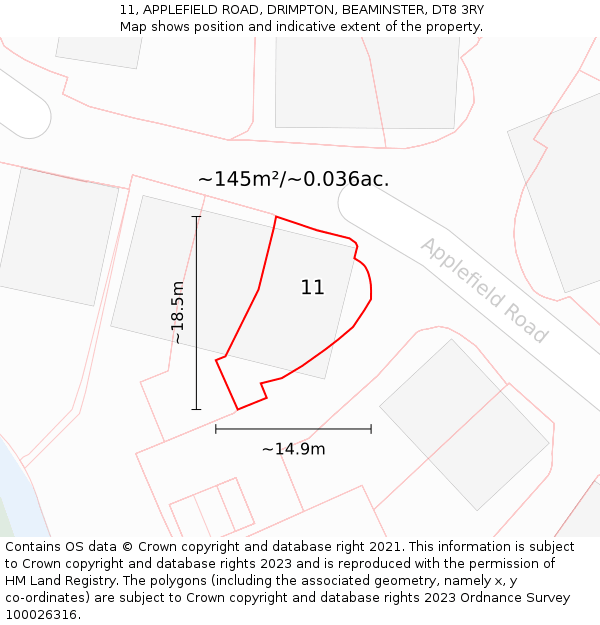 11, APPLEFIELD ROAD, DRIMPTON, BEAMINSTER, DT8 3RY: Plot and title map