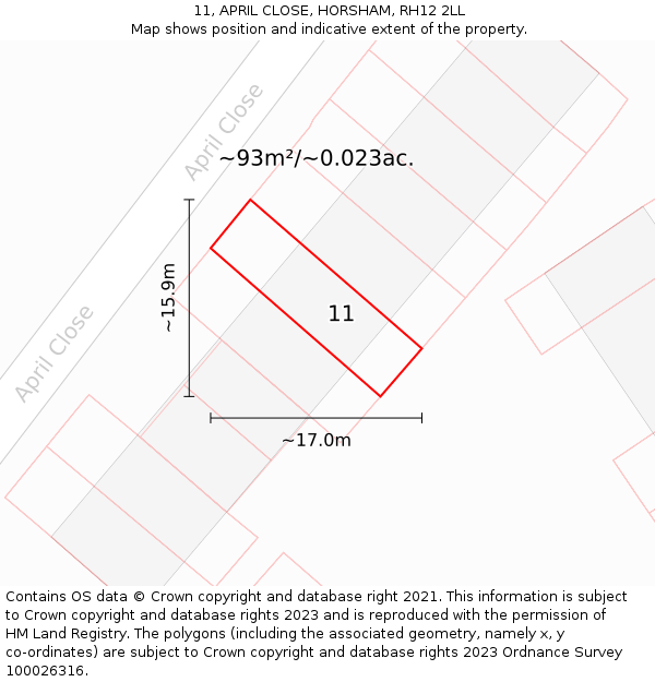 11, APRIL CLOSE, HORSHAM, RH12 2LL: Plot and title map