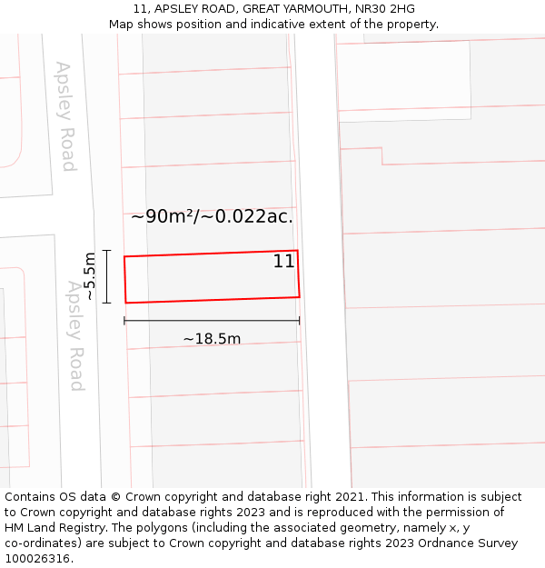 11, APSLEY ROAD, GREAT YARMOUTH, NR30 2HG: Plot and title map