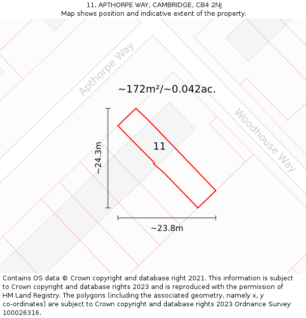 11, APTHORPE WAY, CAMBRIDGE, CB4 2NJ: Plot and title map