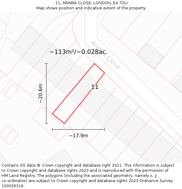 11, ARABIA CLOSE, LONDON, E4 7DU: Plot and title map