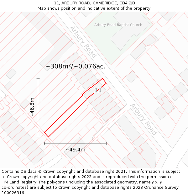 11, ARBURY ROAD, CAMBRIDGE, CB4 2JB: Plot and title map