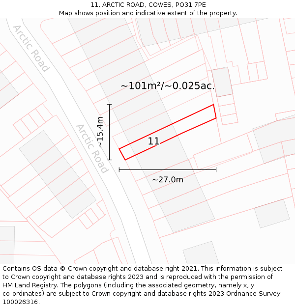 11, ARCTIC ROAD, COWES, PO31 7PE: Plot and title map
